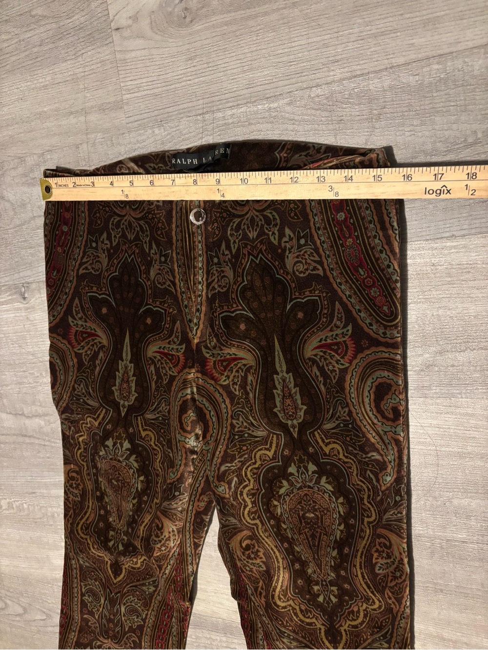 VTG Ralph Lauren Pants Womens Sz 8 Brown Paisley Velvet Straight Leg  boho 70’s - Picture 3 of 6